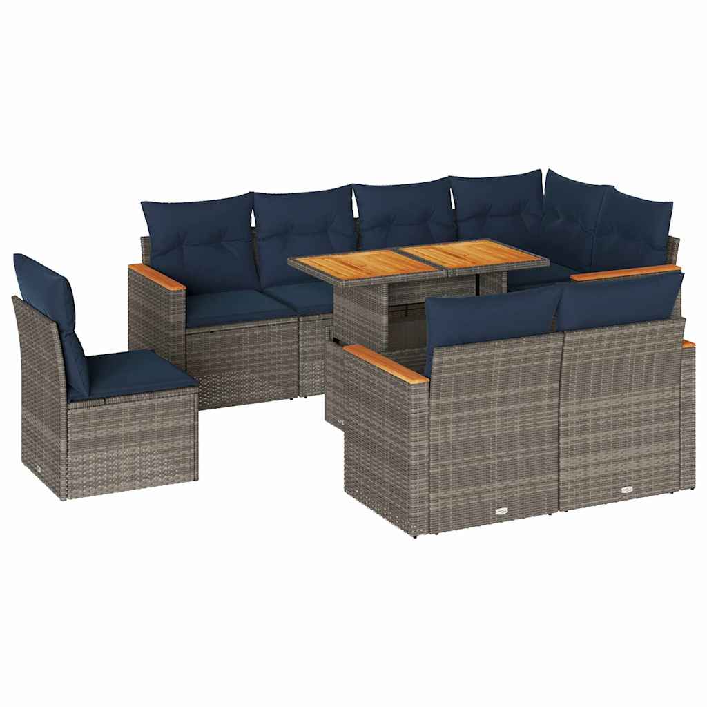 9-Tlg. Garten-Sofagarnitur Mit Kissen Poly Rattan