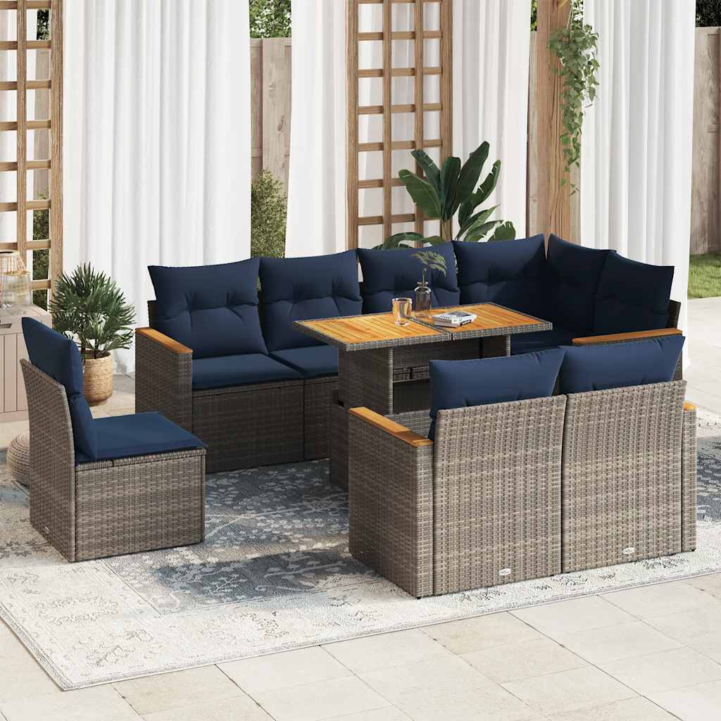 9-Tlg. Garten-Sofagarnitur Mit Kissen Poly Rattan