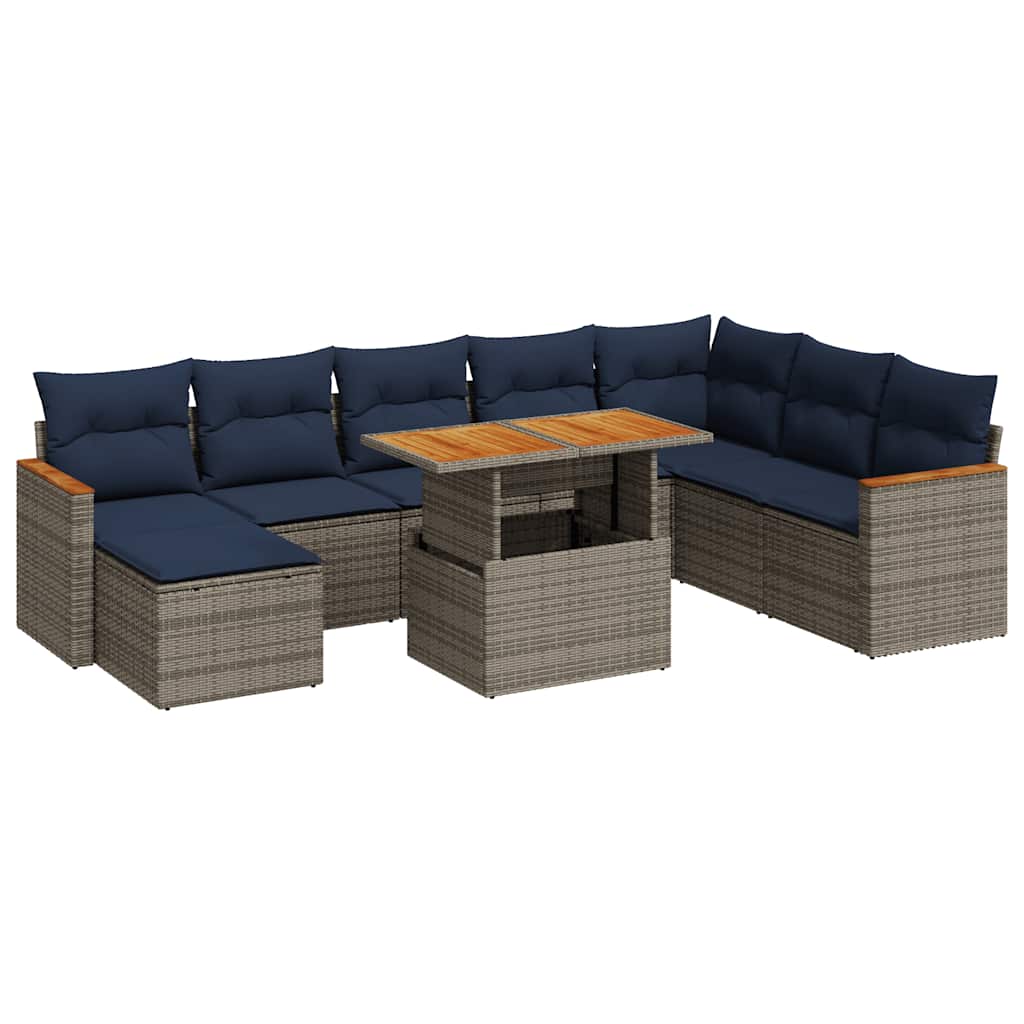 9-Tlg. Garten-Sofagarnitur Mit Kissen Poly Rattan