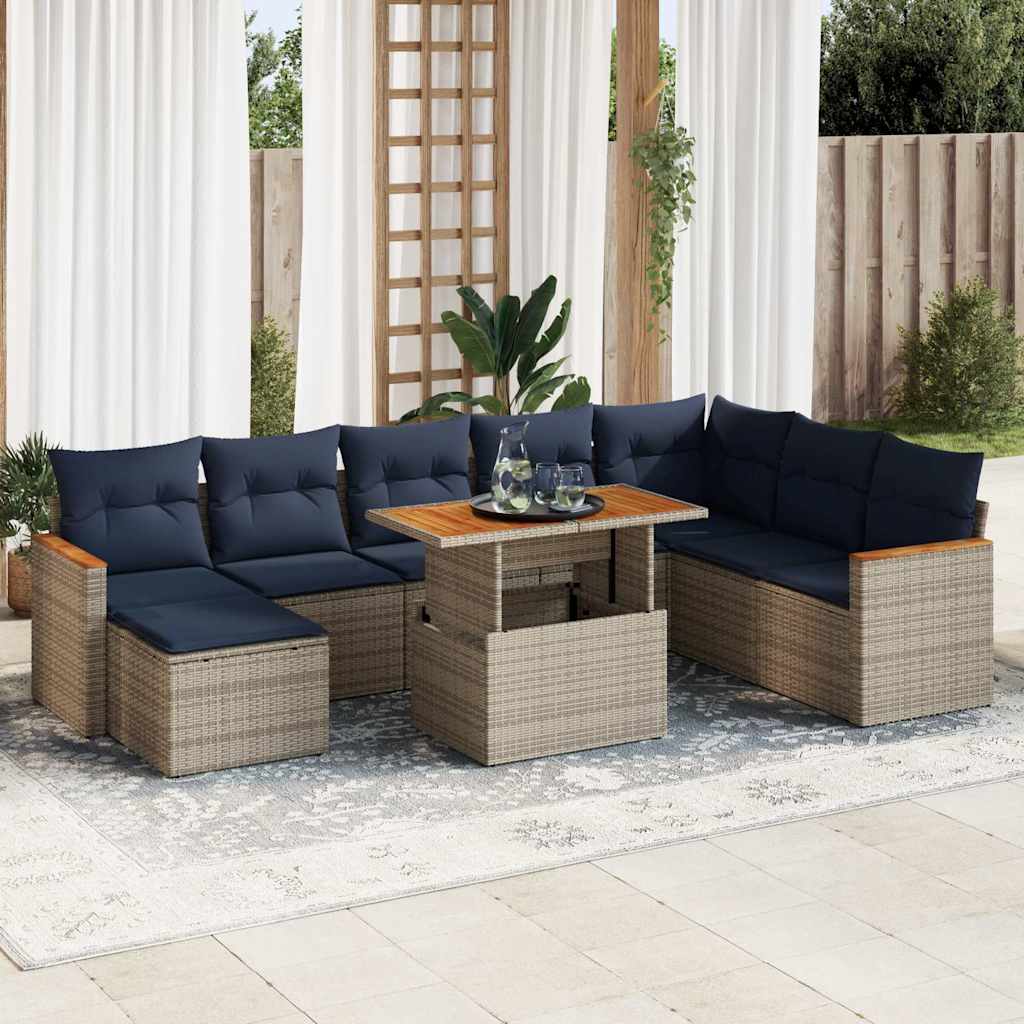 9-Tlg. Garten-Sofagarnitur Mit Kissen Poly Rattan