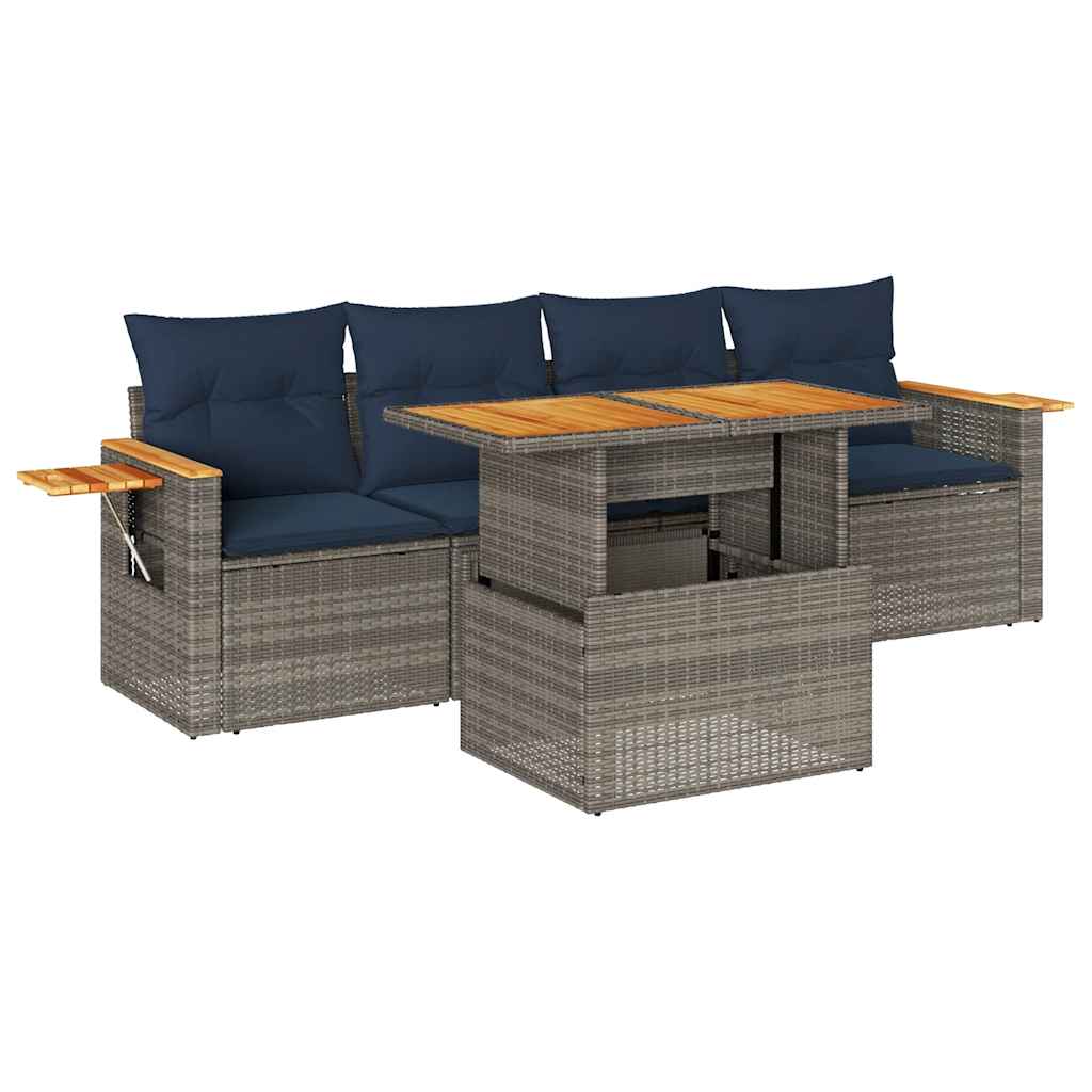 5-Tlg. Garten-Sofagarnitur Mit Kissen Poly Rattan