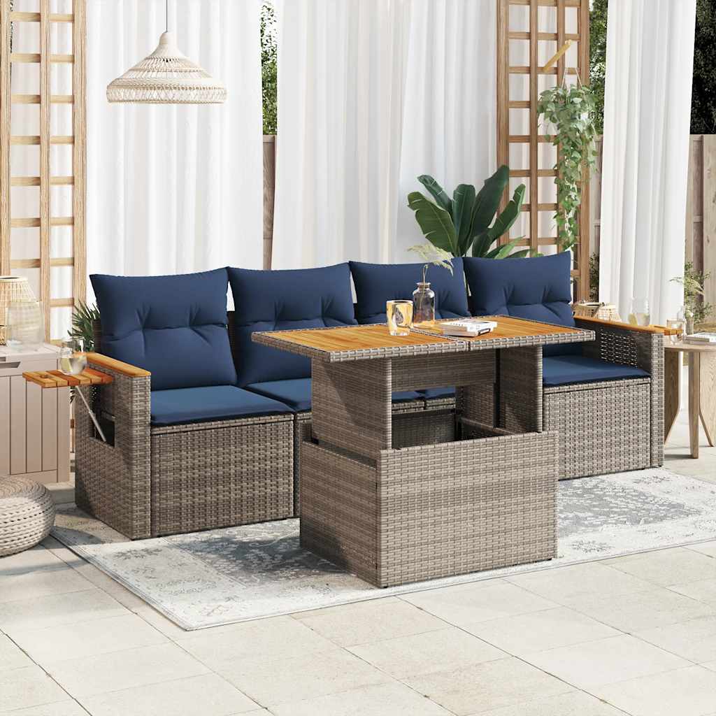 5-Tlg. Garten-Sofagarnitur Mit Kissen Poly Rattan
