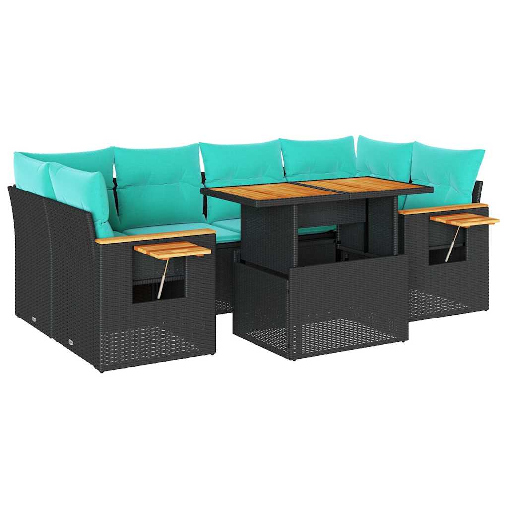 7-Tlg. Garten-Sofagarnitur Mit Kissen Poly Rattan