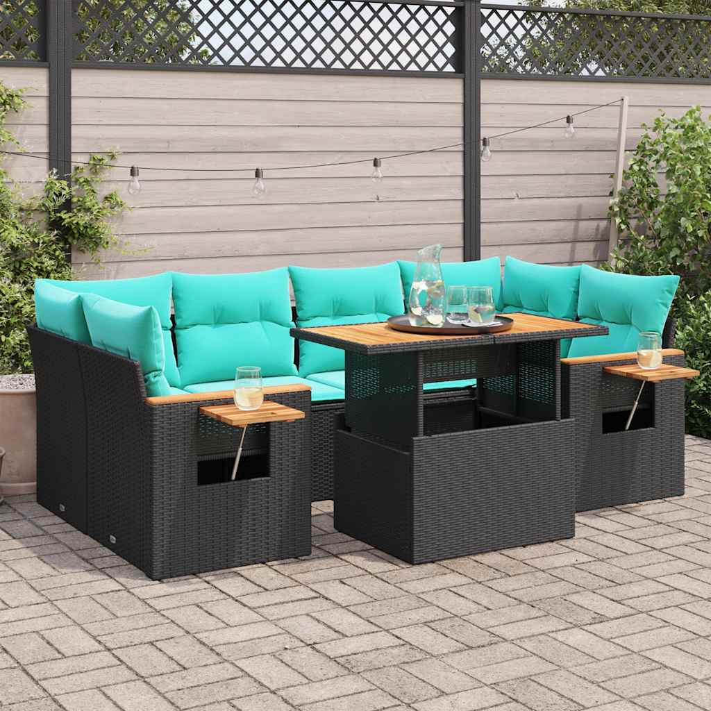 7-Tlg. Garten-Sofagarnitur Mit Kissen Poly Rattan
