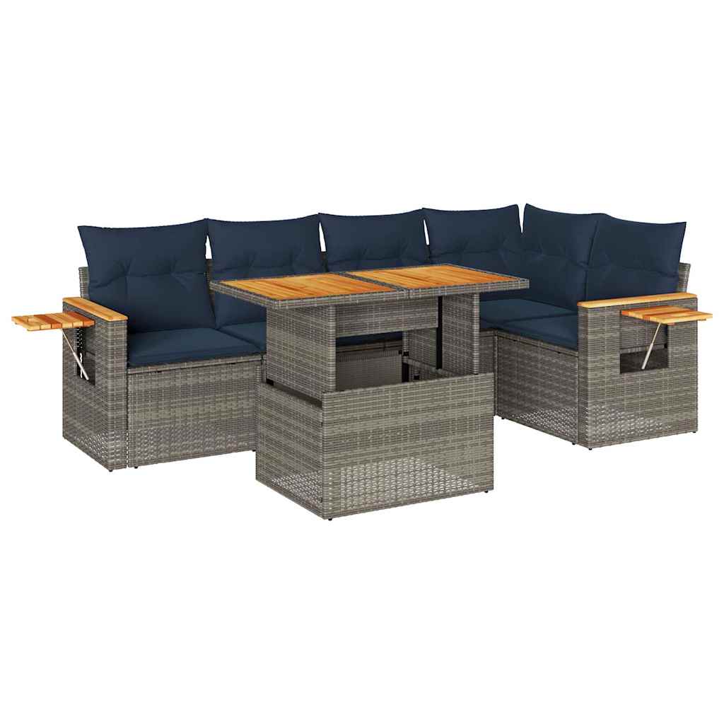6-Tlg. Garten-Sofagarnitur Mit Kissen Poly Rattan Akazie