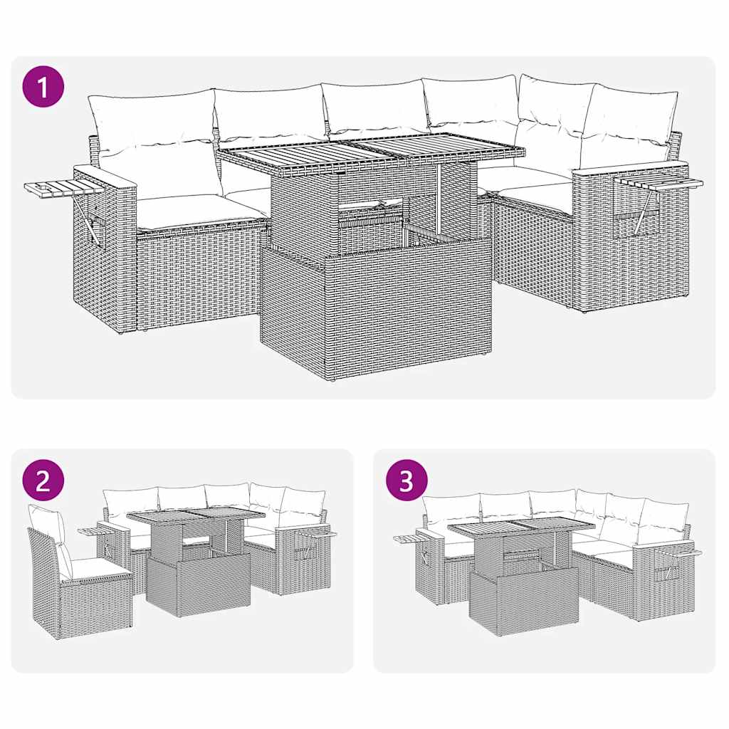 6-Tlg. Garten-Sofagarnitur Mit Kissen Poly Rattan Akazie