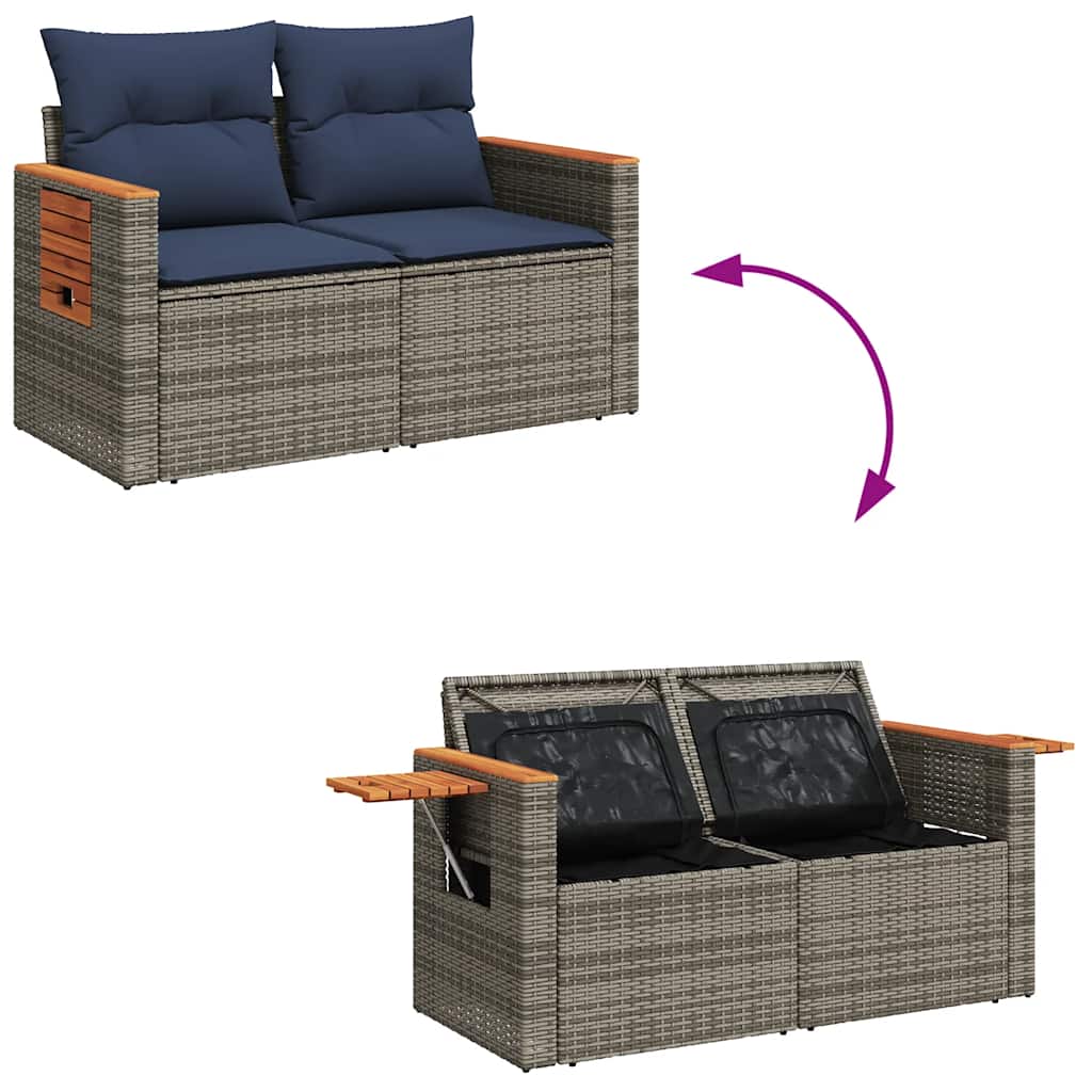 9-Tlg. Garten-Sofagarnitur Mit Kissen Poly Rattan Akazie