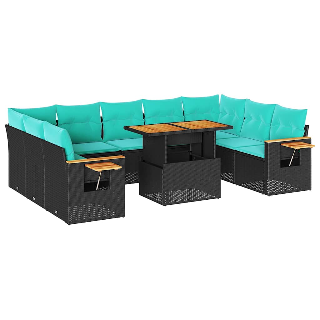 10-Tlg. Garten-Sofagarnitur Mit Kissen Poly Rattan