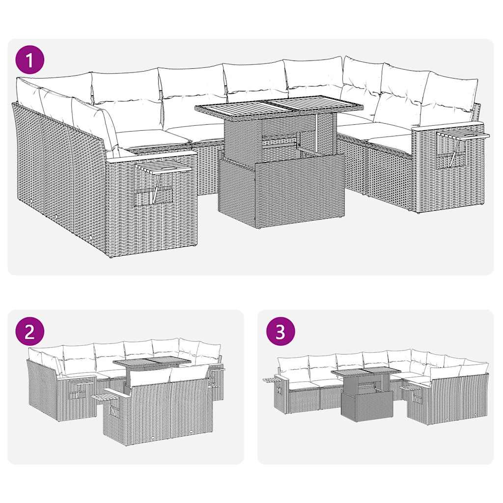 10-Tlg. Garten-Sofagarnitur Mit Kissen Poly Rattan