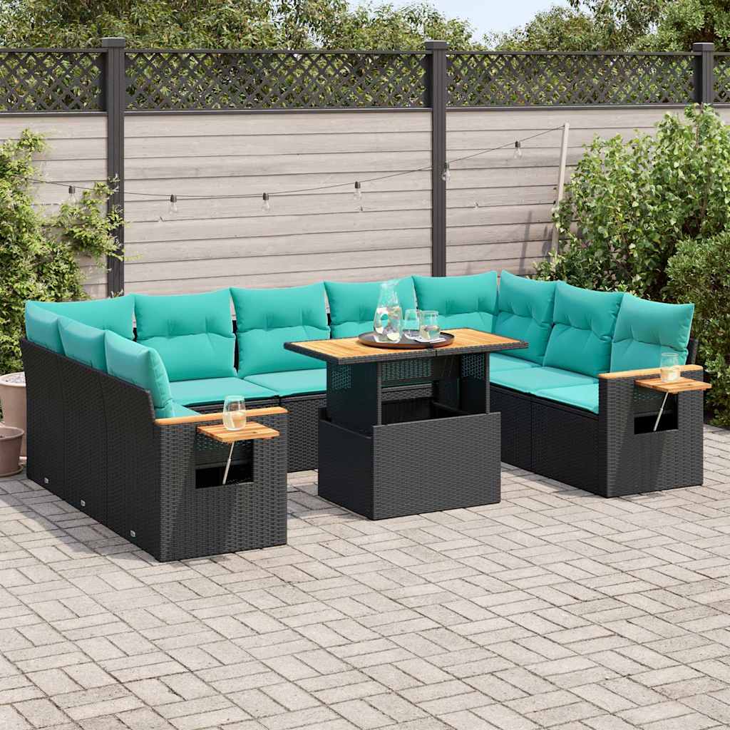 10-Tlg. Garten-Sofagarnitur Mit Kissen Poly Rattan