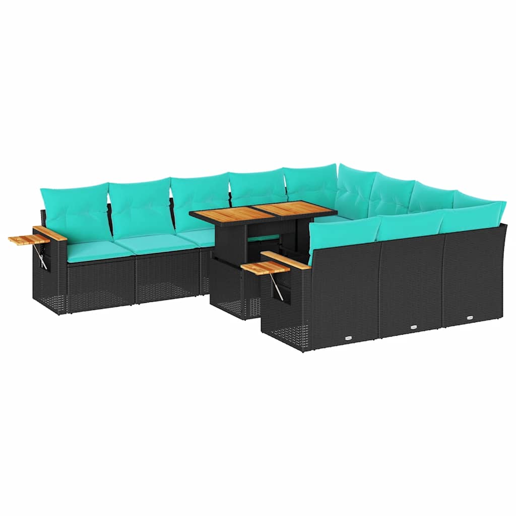 11-Tlg. Garten-Sofagarnitur Mit Kissen Poly Rattan