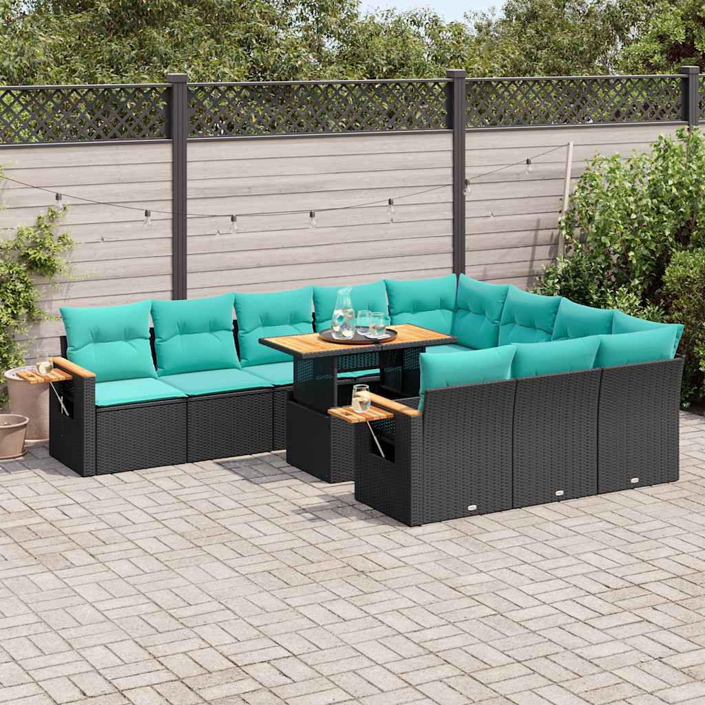 11-Tlg. Garten-Sofagarnitur Mit Kissen Poly Rattan