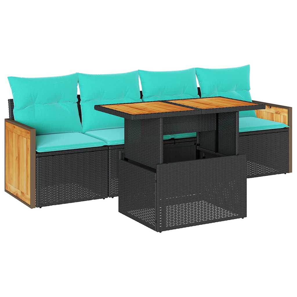5Tlg. Garten-Sofagarnitur Mit Kissen Poly Rattan Akazie