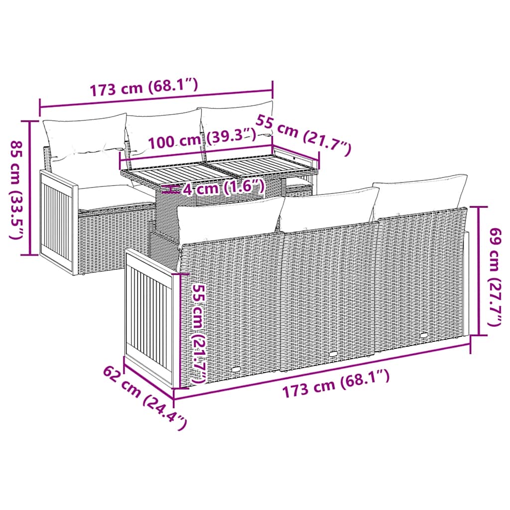 7-Tlg. Garten-Sofagarnitur Mit Kissen Poly Rattan