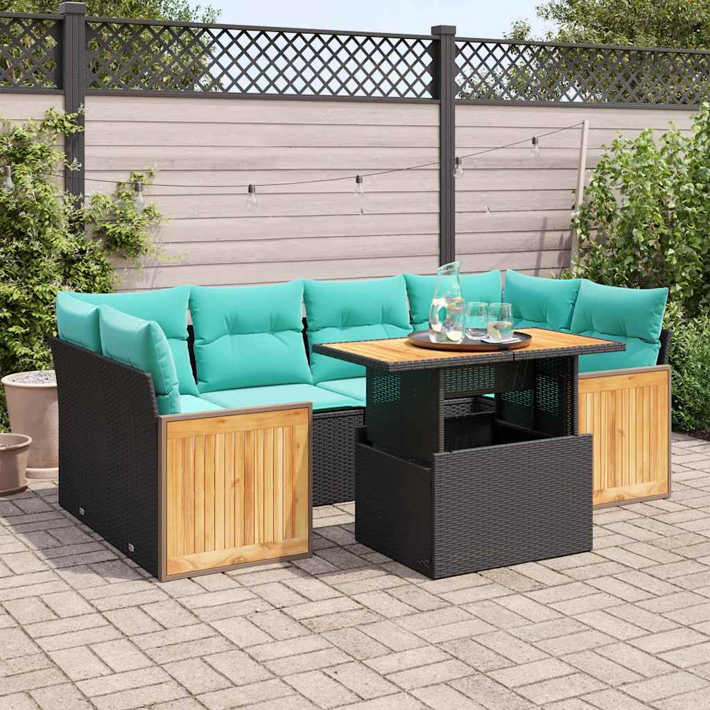 7-Tlg. Garten-Sofagarnitur Mit Kissen Poly Rattan