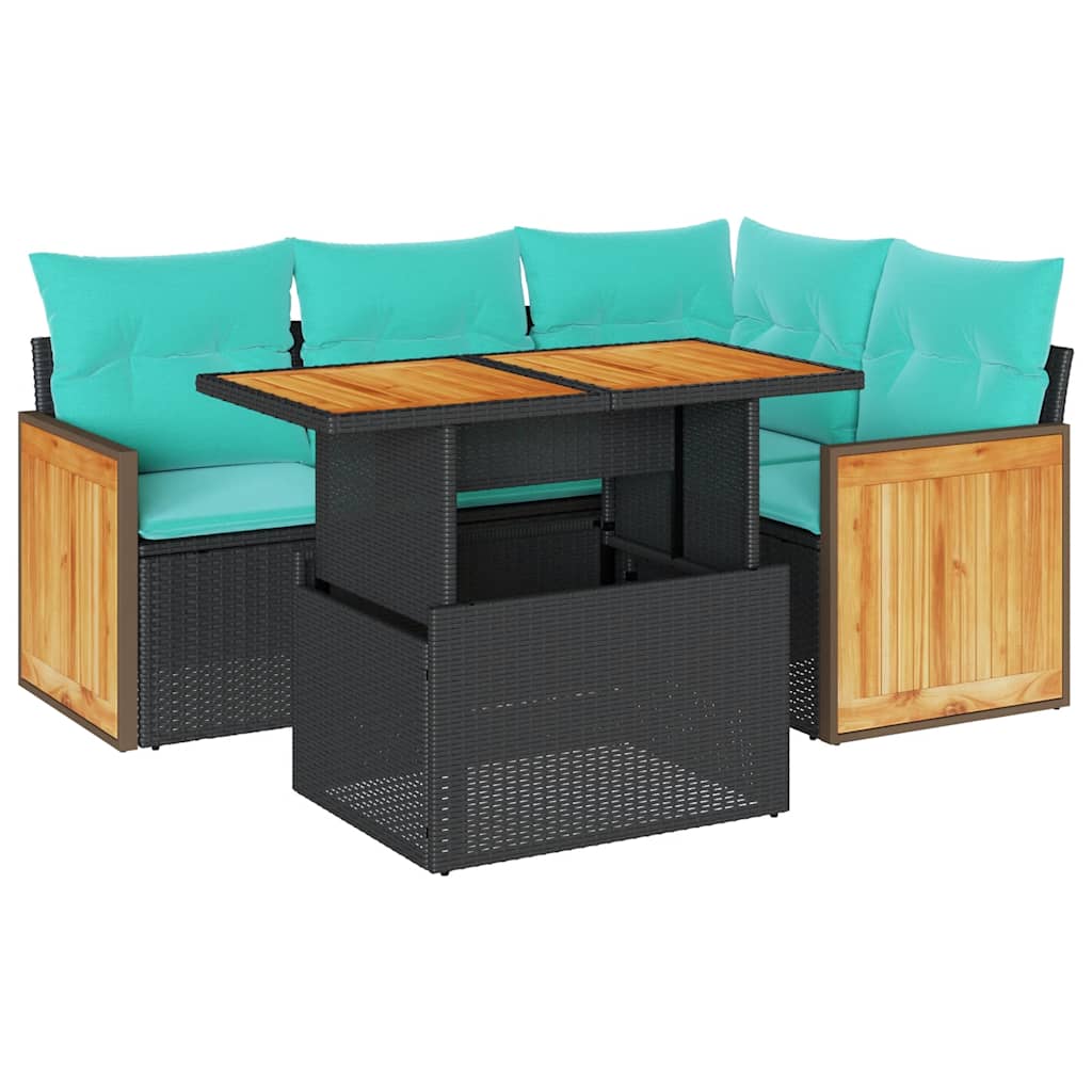 5Tlg. Garten-Sofagarnitur Mit Kissen Poly Rattan Akazie
