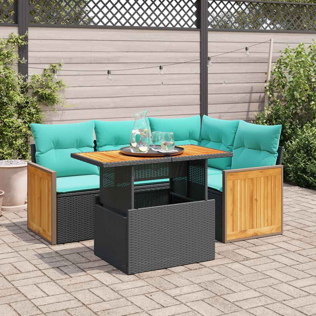 5Tlg. Garten-Sofagarnitur Mit Kissen Poly Rattan Akazie