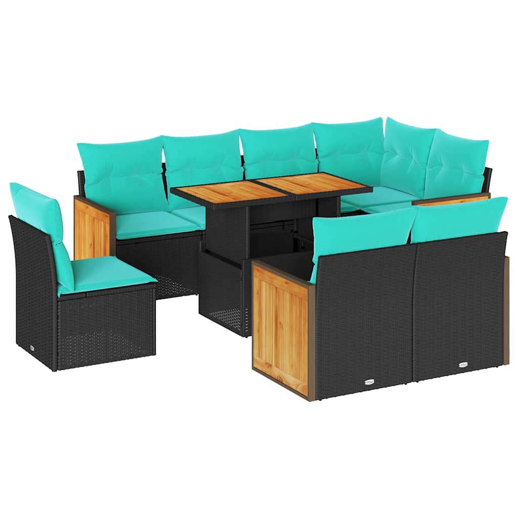 9-Tlg. Garten-Sofagarnitur Mit Kissen Poly Rattan