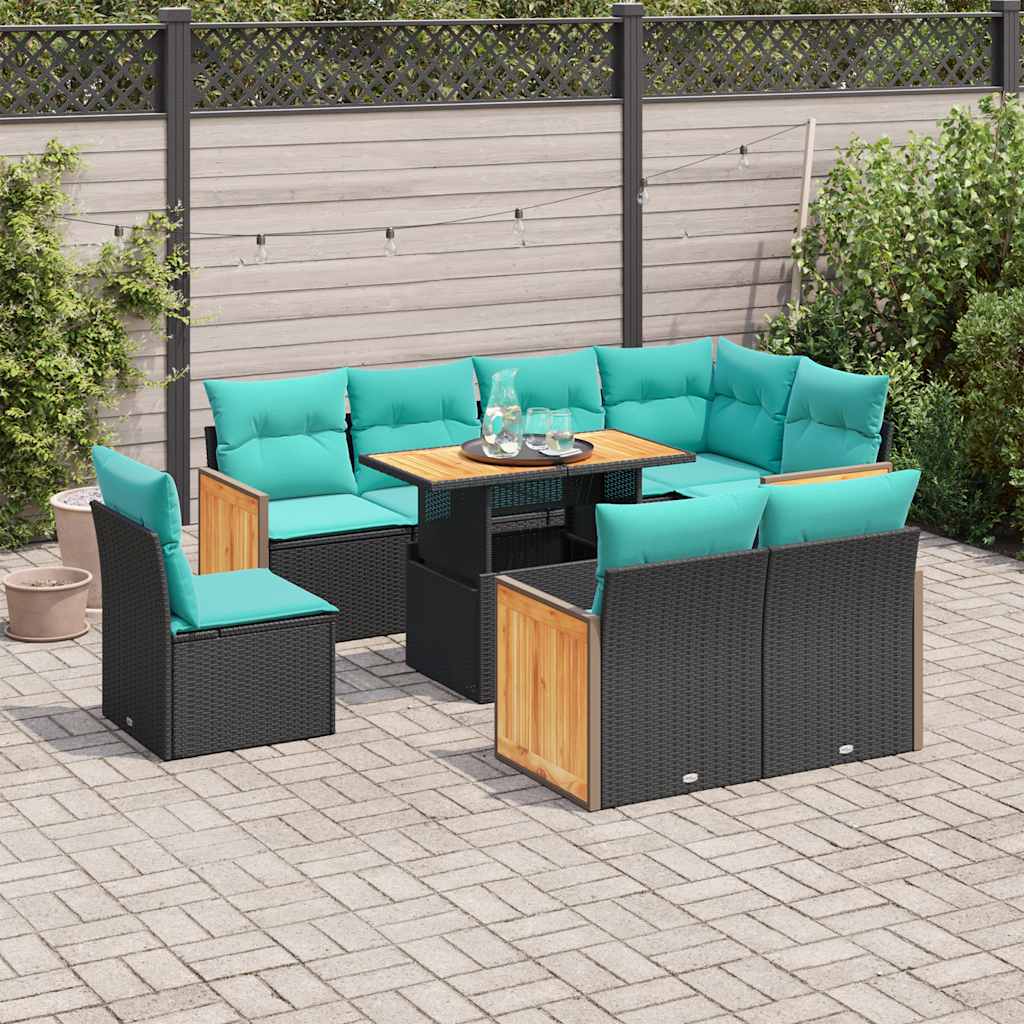 9-Tlg. Garten-Sofagarnitur Mit Kissen Poly Rattan