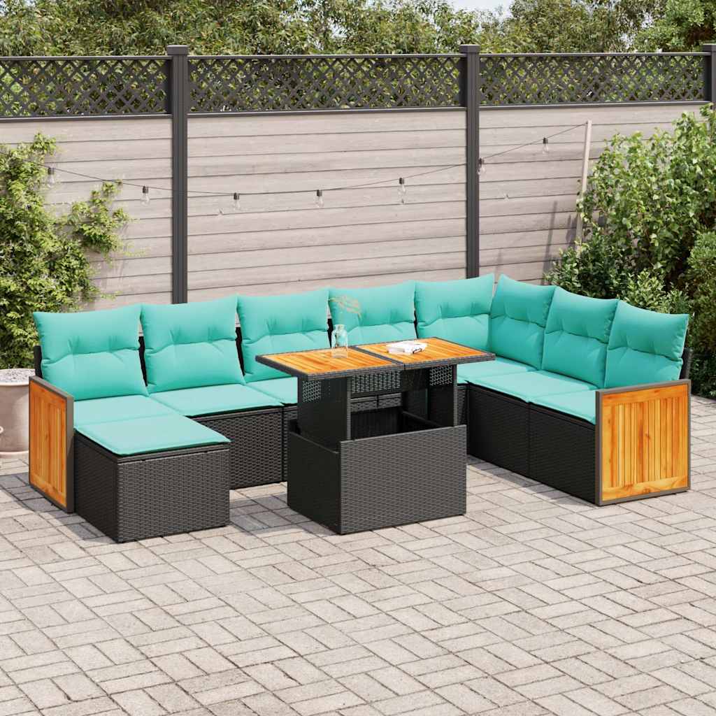 11-Tlg. Garten-Sofagarnitur Mit Kissen Poly Rattan Akazie