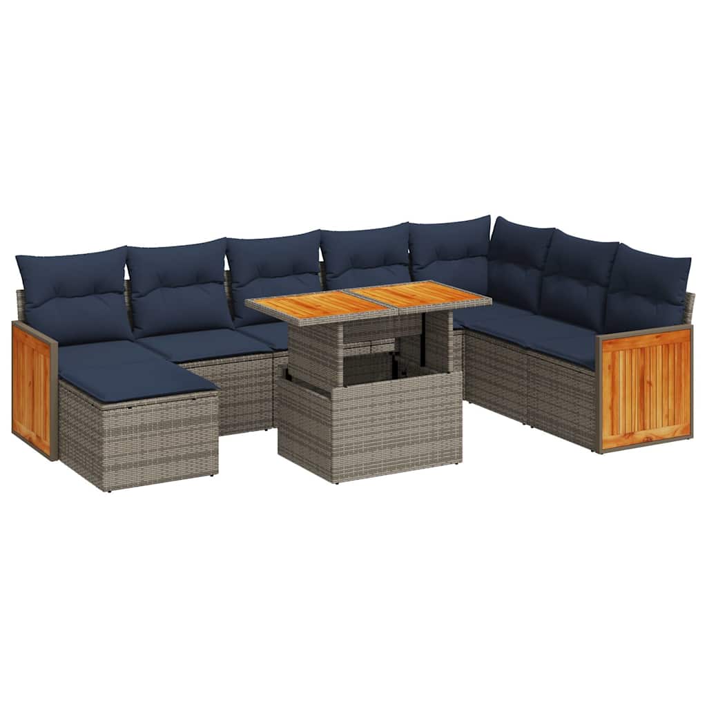 11-Tlg. Garten-Sofagarnitur Mit Kissen Poly Rattan Akazie