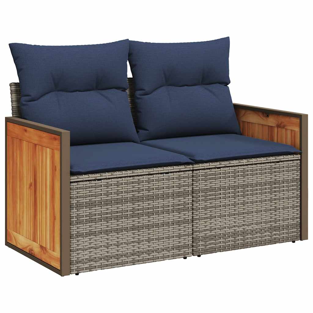 11-Tlg. Garten-Sofagarnitur Mit Kissen Poly Rattan Akazie