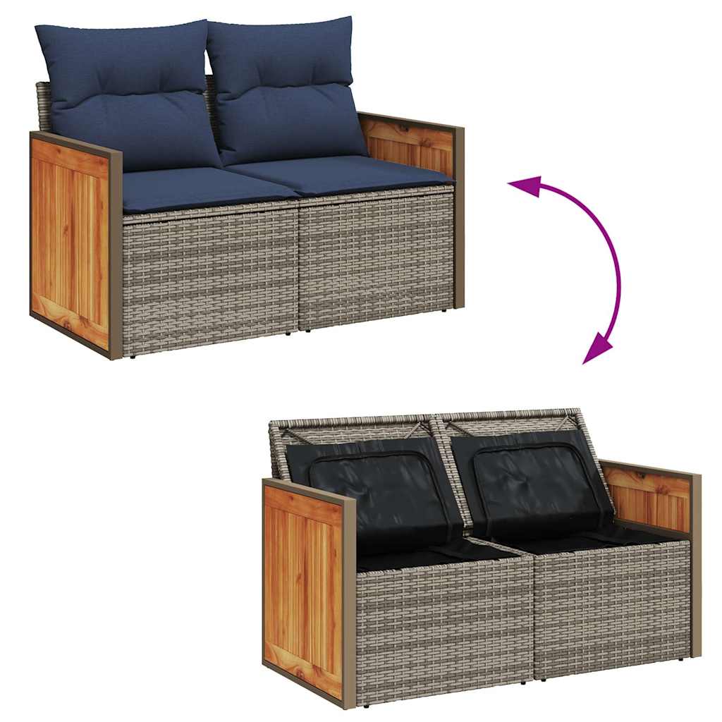 11-Tlg. Garten-Sofagarnitur Mit Kissen Poly Rattan Akazie