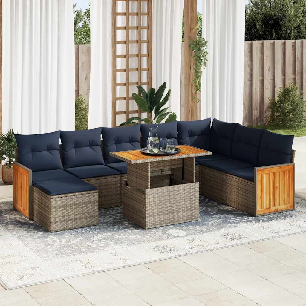 11-Tlg. Garten-Sofagarnitur Mit Kissen Poly Rattan Akazie