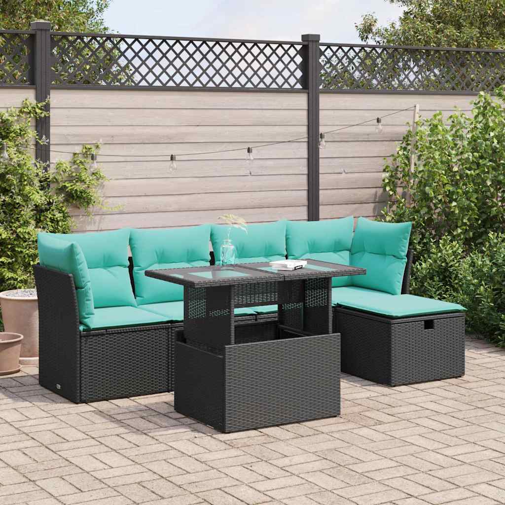 6-Tlg. Garten-Sofagarnitur Mit Kissen Poly Rattan Akazie
