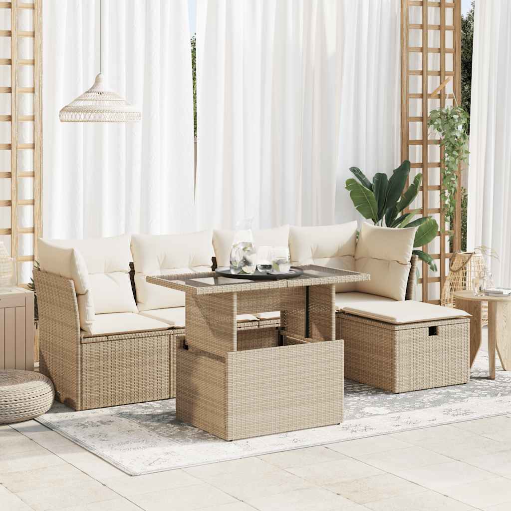 6-Tlg. Garten-Sofagarnitur Mit Kissen Poly Rattan