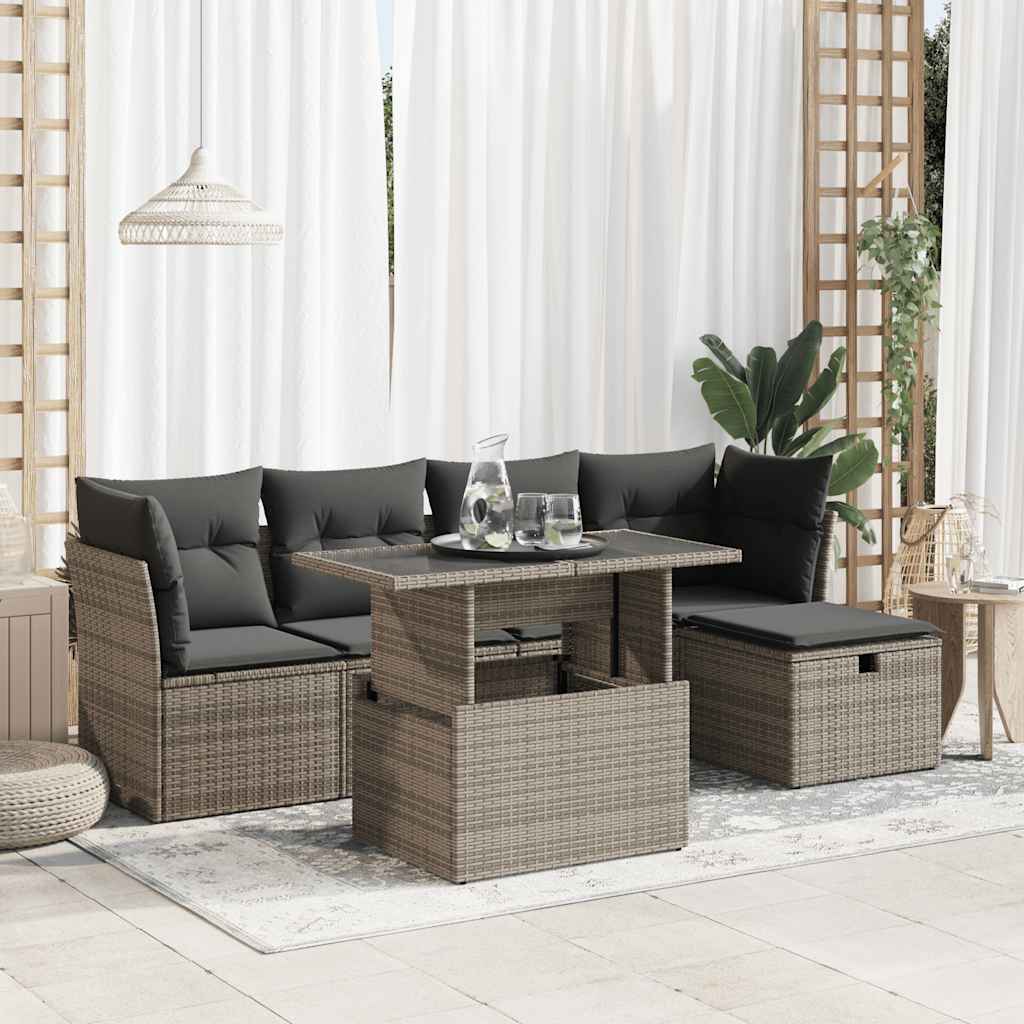 6-Tlg. Garten-Sofagarnitur Mit Kissen Poly Rattan