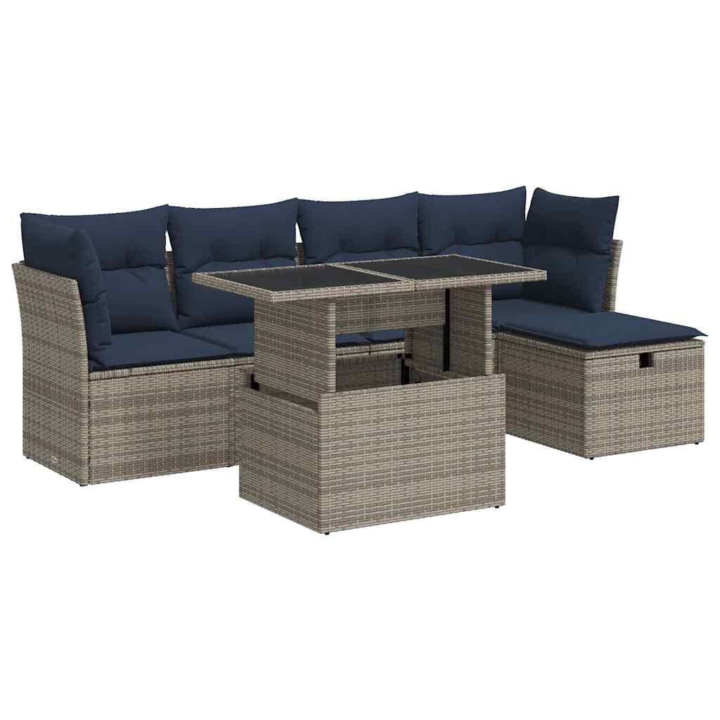 6-Tlg. Garten-Sofagarnitur Mit Kissen Poly Rattan Akazie