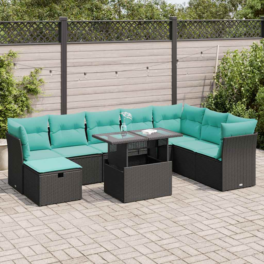 9-Teiliges Gartensofa-Set Mit Kissen, Es Polyrattan