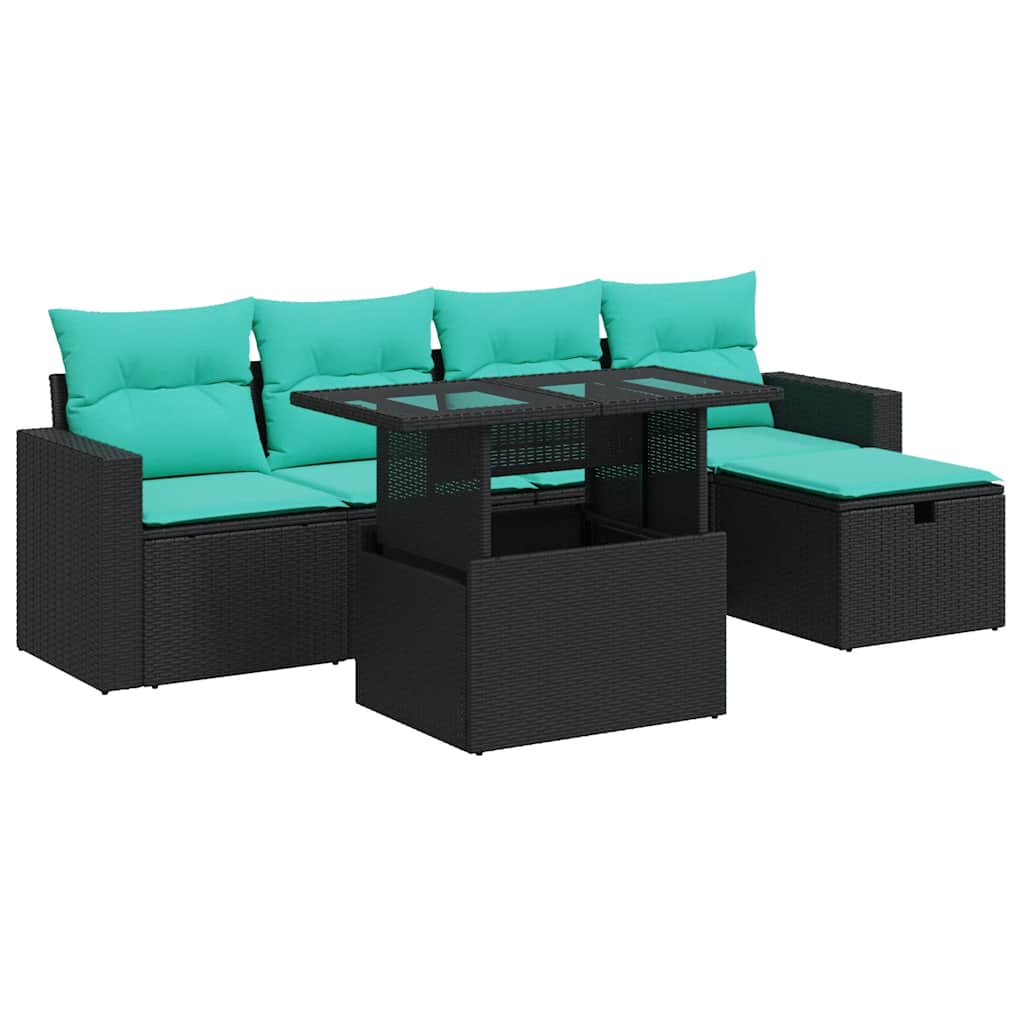 6-Tlg. Garten-Sofagarnitur Mit Kissen Grau Poly Rattan Akazie