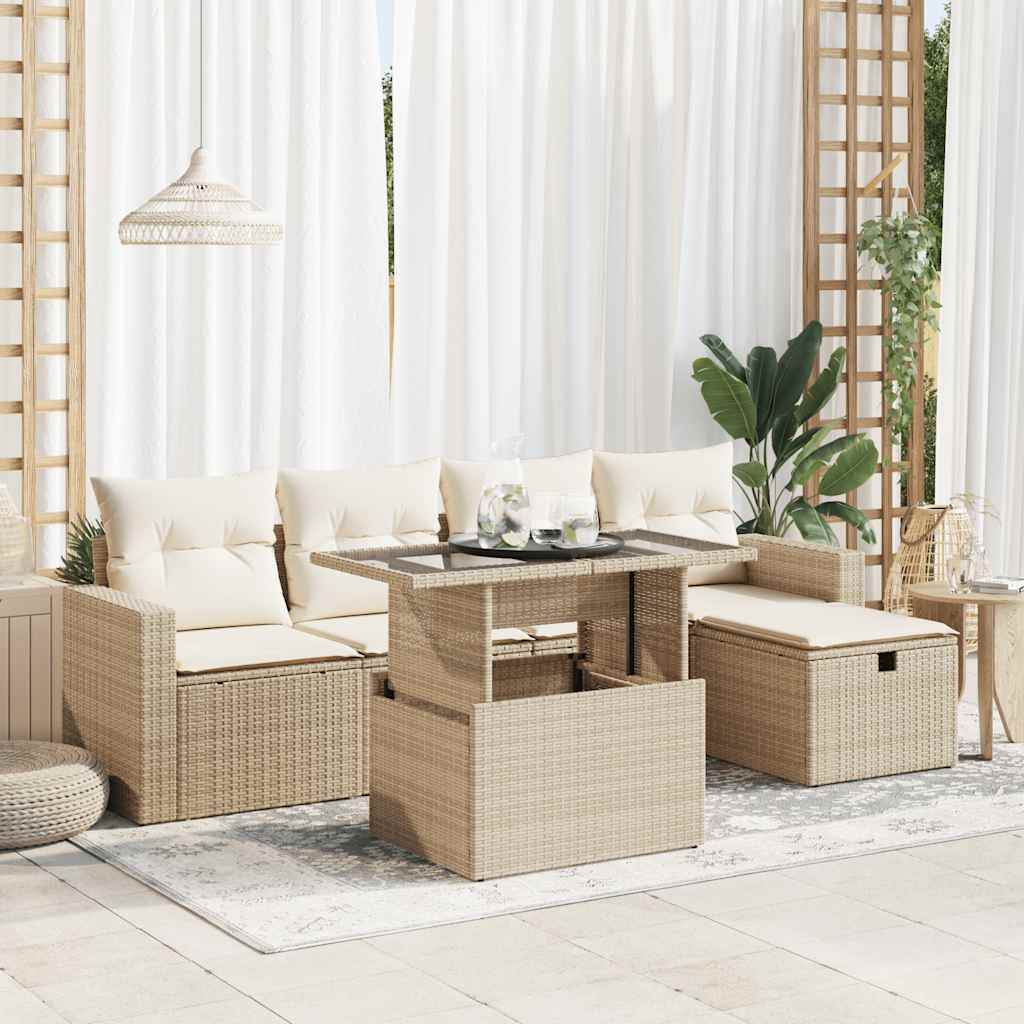 6-Tlg. Garten-Sofagarnitur Mit Kissen Poly Rattan