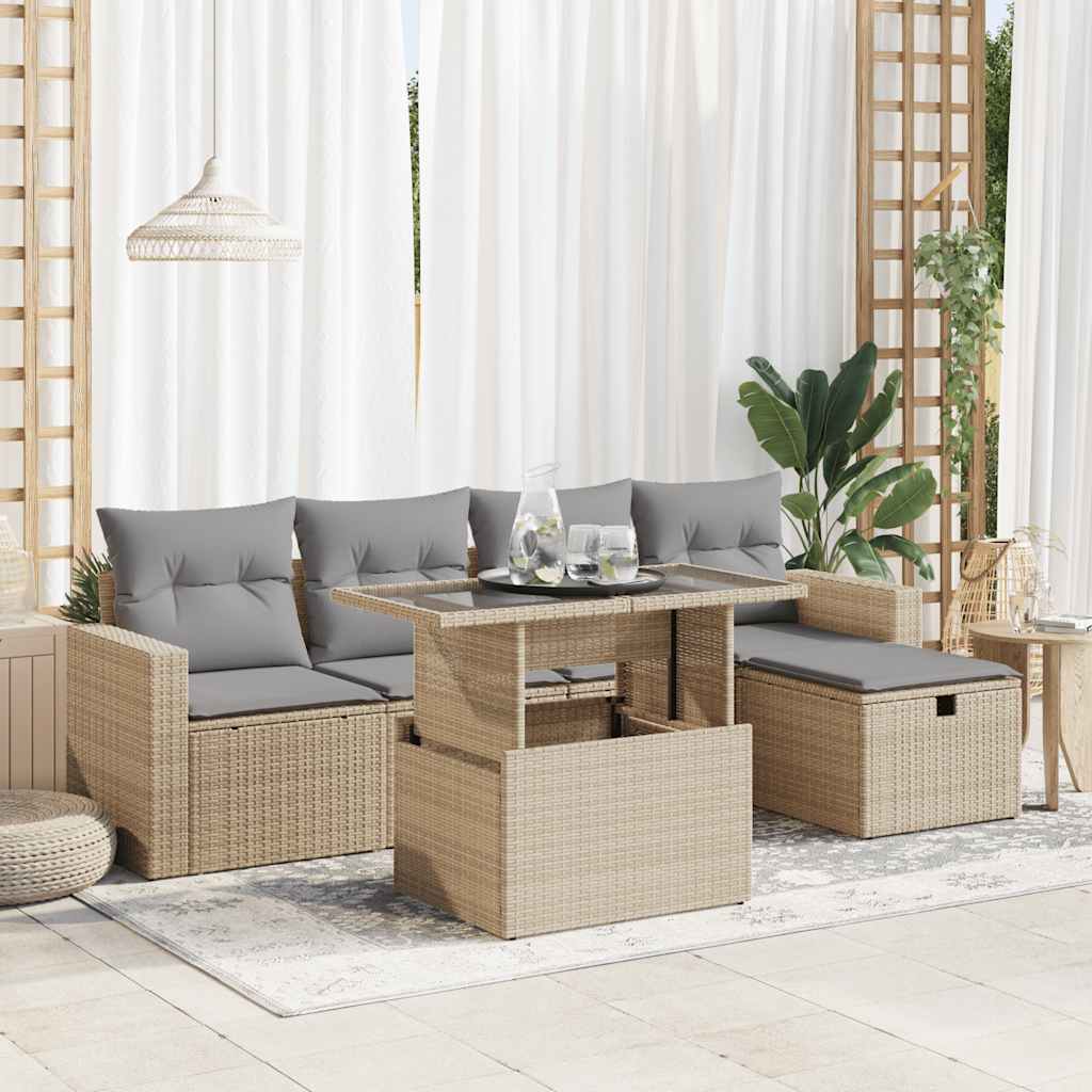 6-Tlg. Garten-Sofagarnitur Mit Kissen Poly Rattan