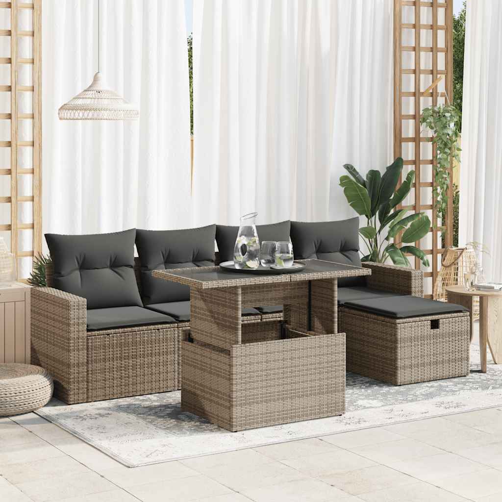 6-Tlg. Garten-Sofagarnitur Mit Kissen Poly Rattan