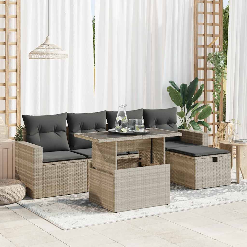6-Tlg. Garten-Sofagarnitur Mit Kissen Poly Rattan