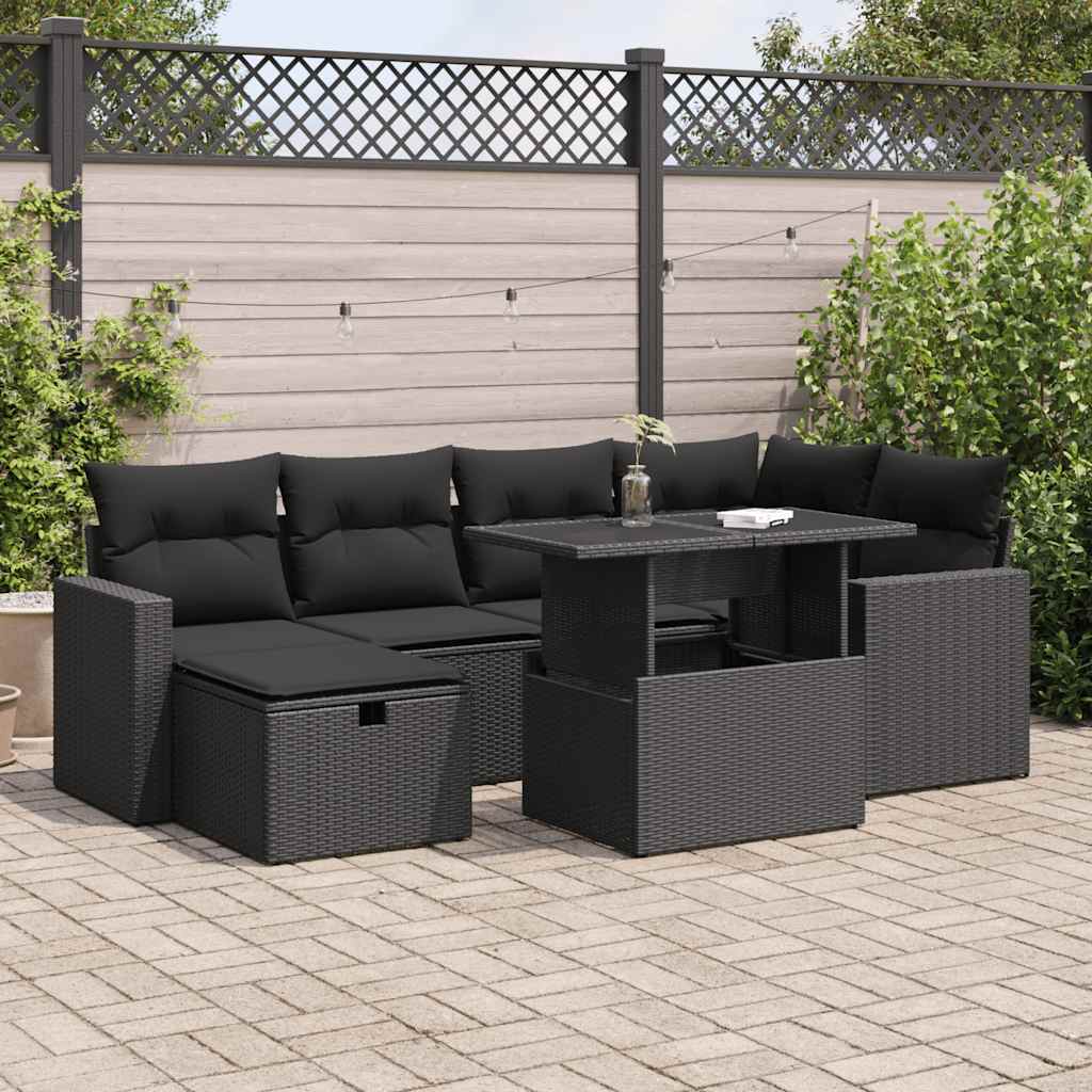 7-Tlg. Garten-Sofagarnitur Mit Kissen Poly Rattan