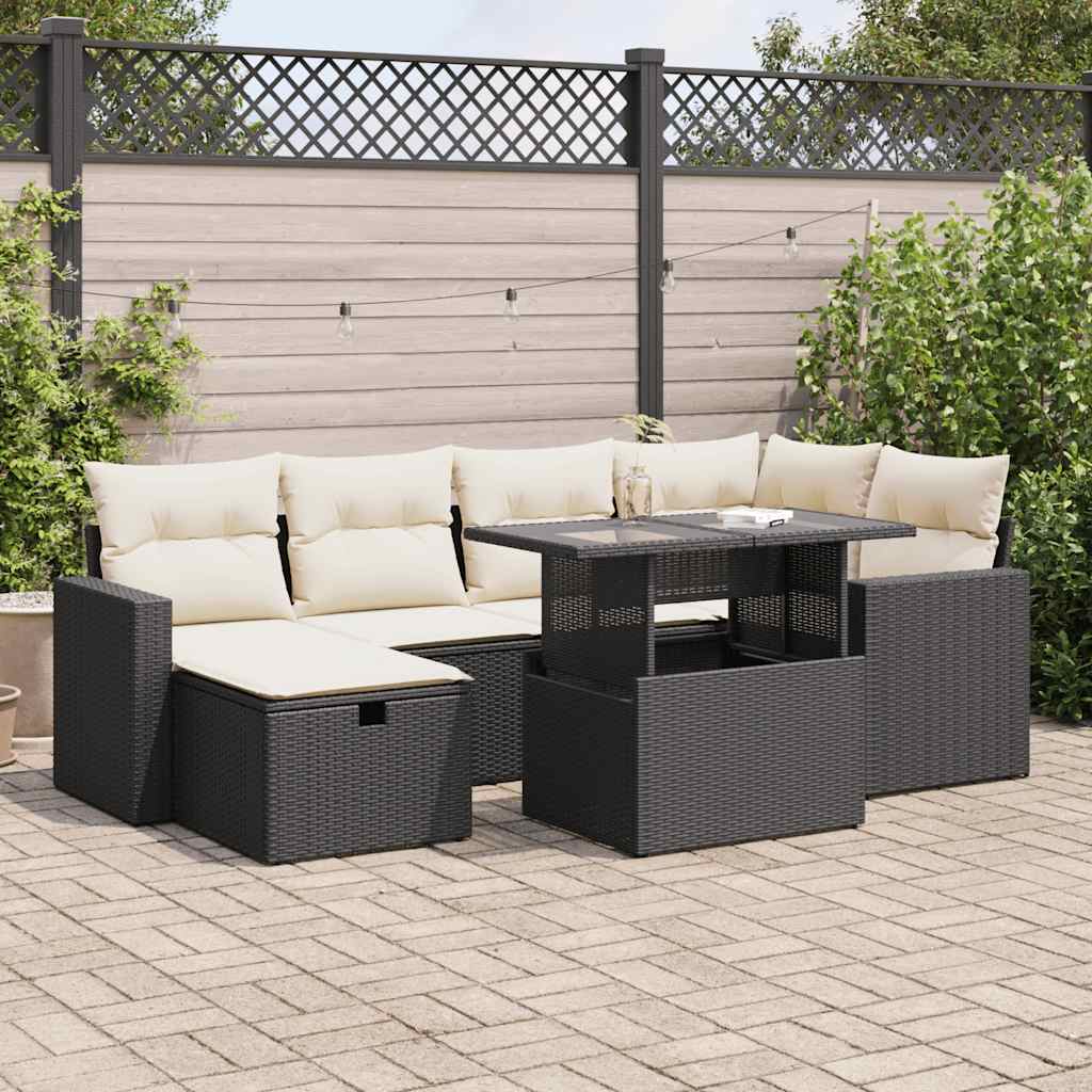 7-Tlg. Garten-Sofagarnitur Mit Kissen Poly Rattan