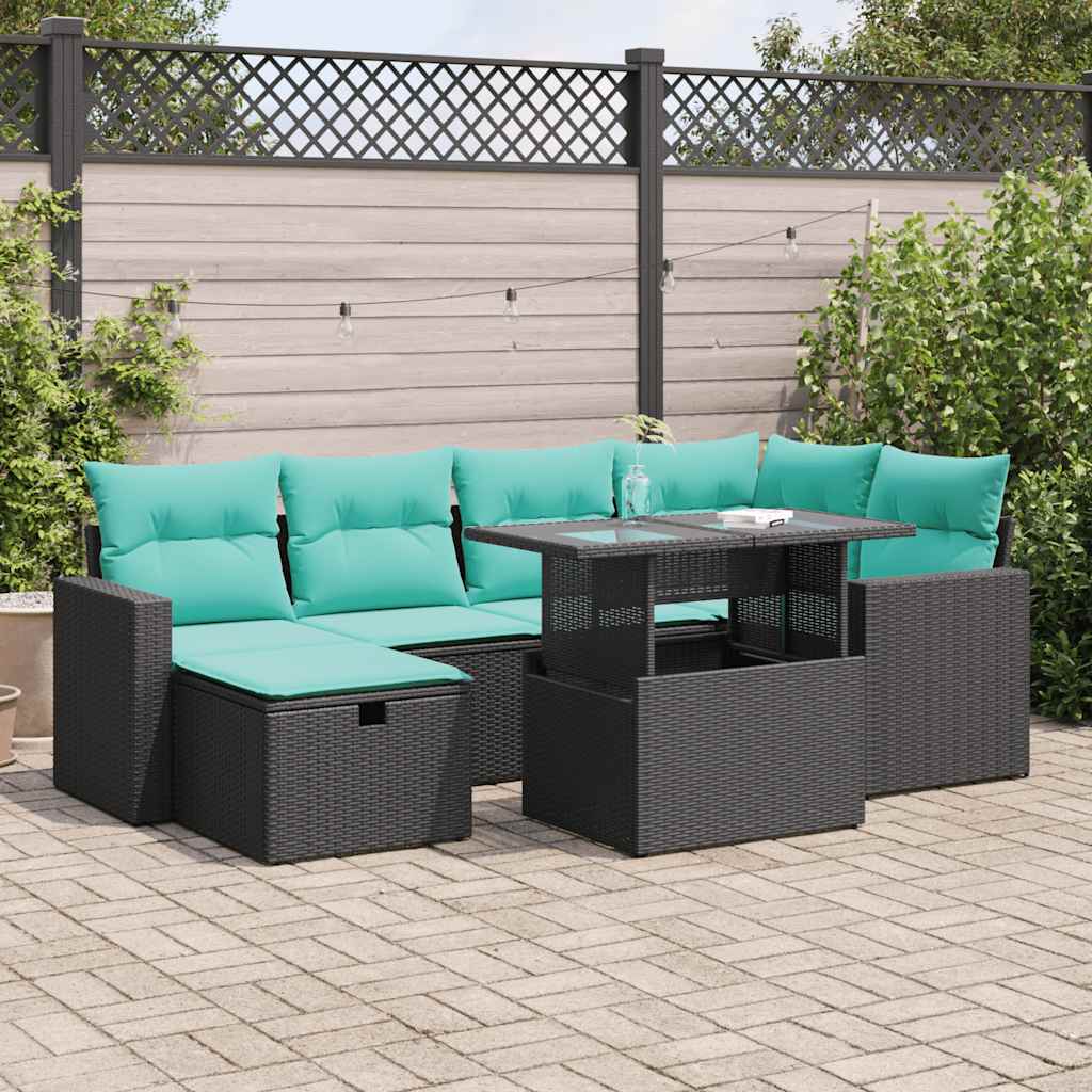7-Tlg. Garten-Sofagarnitur Mit Kissen Poly Rattan Akazie