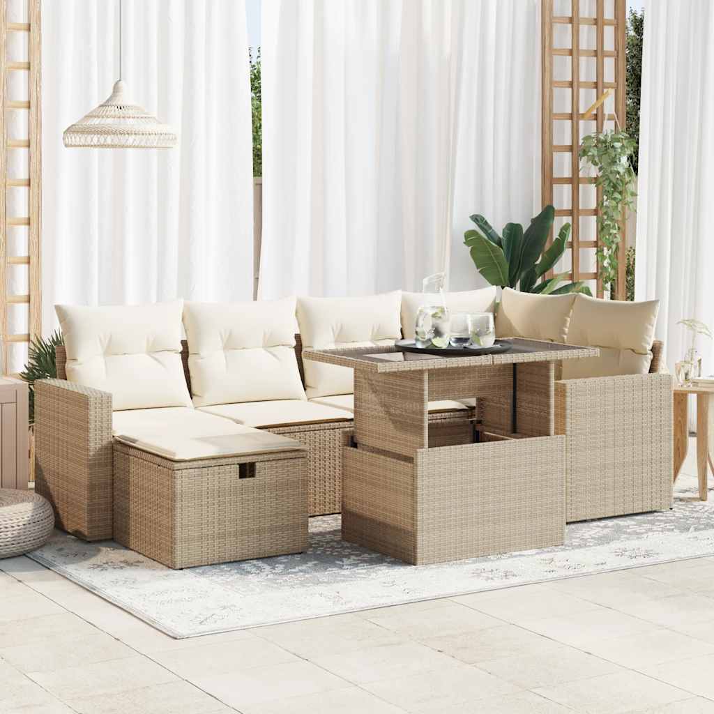 7-Tlg. Garten-Sofagarnitur Mit Kissen Poly Rattan