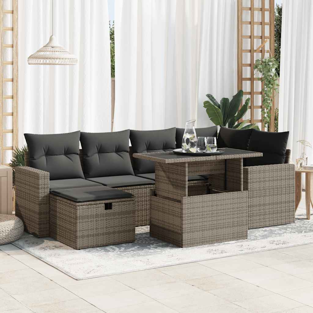 7-Tlg. Garten-Sofagarnitur Mit Kissen Poly Rattan