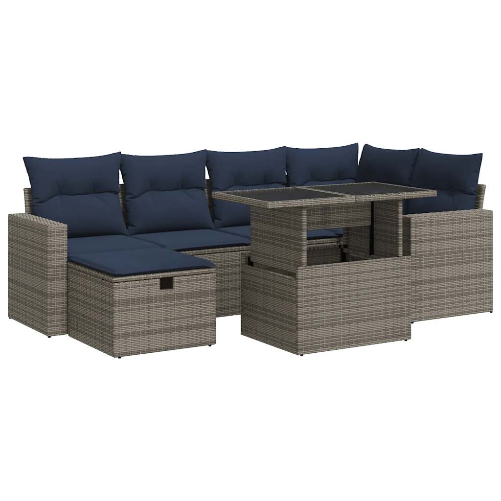 7-Tlg. Garten-Sofagarnitur Mit Kissen Poly Rattan Akazie