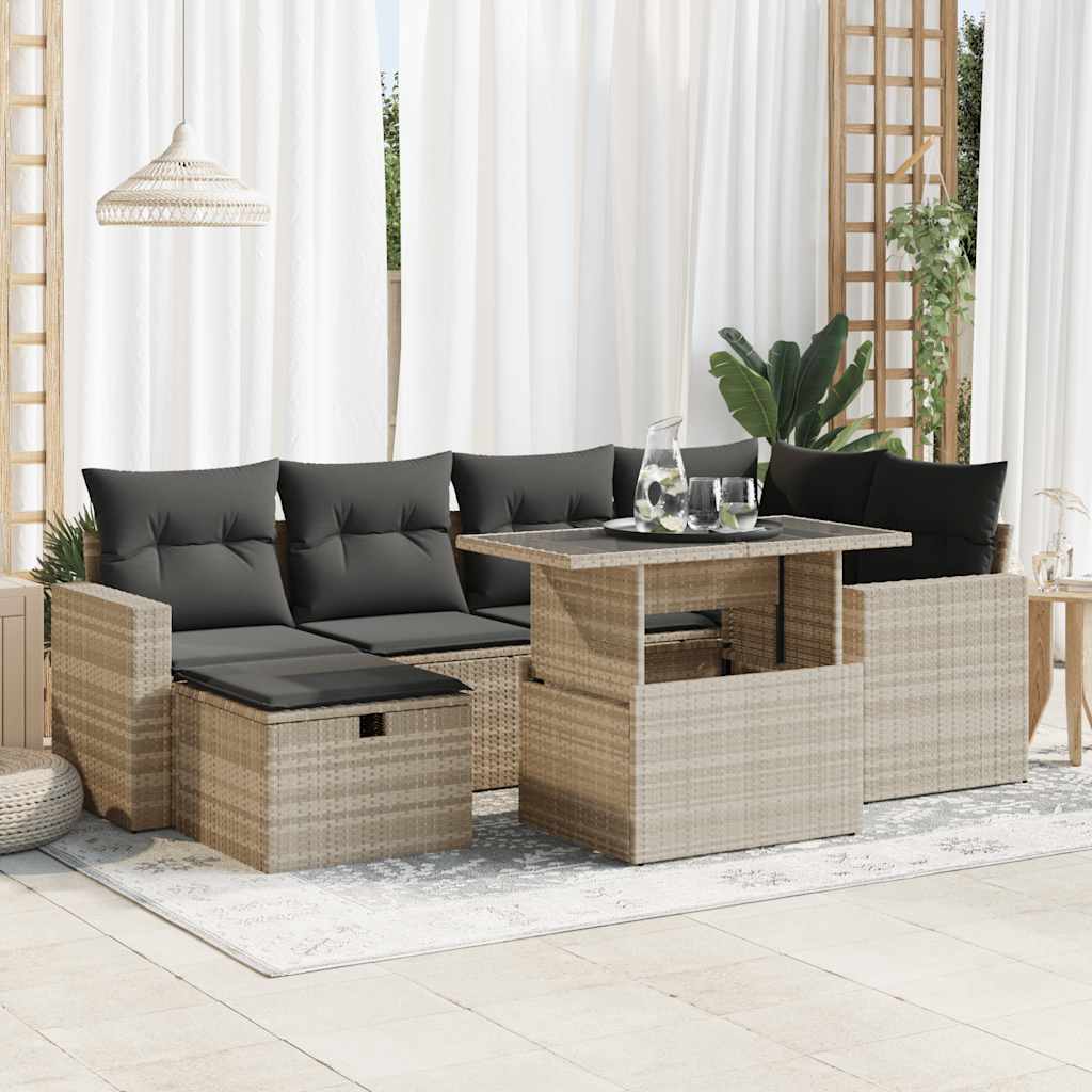 7-Tlg. Garten-Sofagarnitur Mit Kissen Poly Rattan