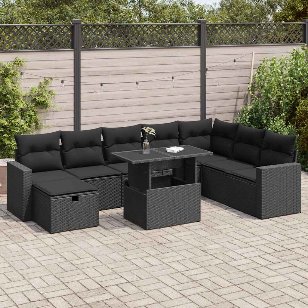 9-Tlg. Garten-Sofagarnitur Mit Kissen Poly Rattan