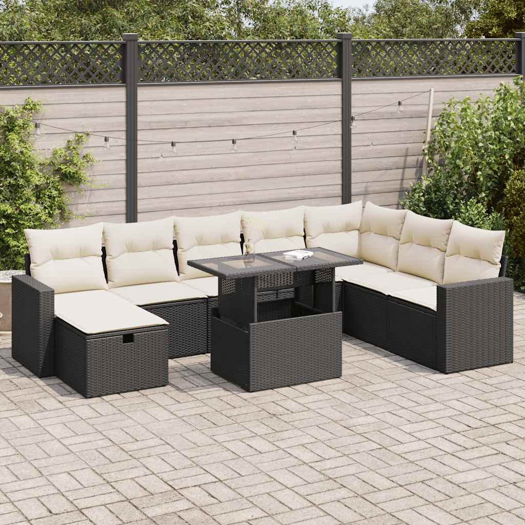 9-Tlg. Garten-Sofagarnitur Mit Kissen Poly Rattan