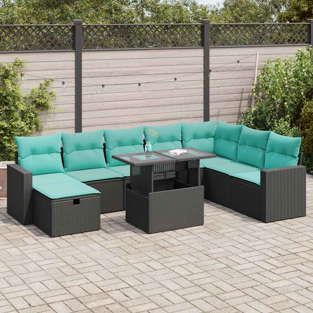 9-Teiliges Gartensofa-Set Mit Kissen, Es Polyrattan