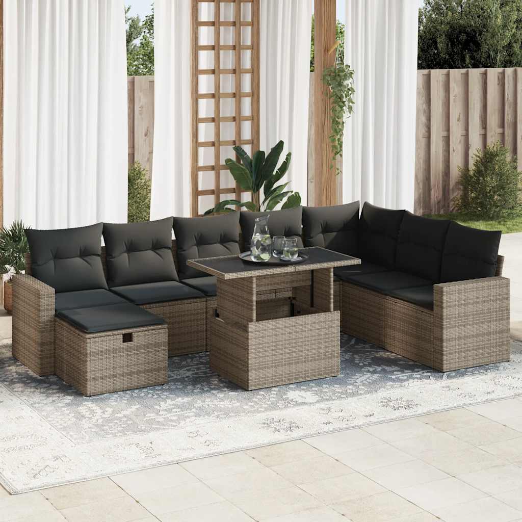 9-Tlg. Garten-Sofagarnitur Mit Kissen Poly Rattan
