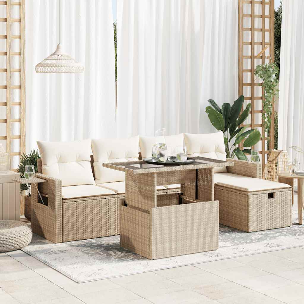 6-Tlg. Garten-Sofagarnitur Mit Kissen Poly Rattan